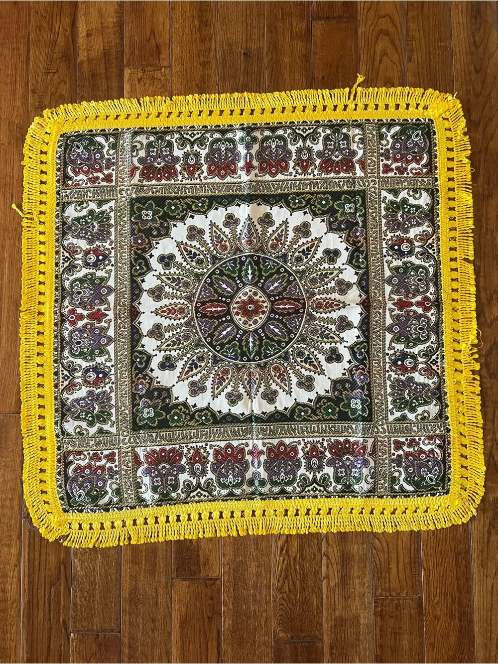 Moroccan Table Topper Floral with Fringe Tablecloth Accent Decor Multicolor 32”
